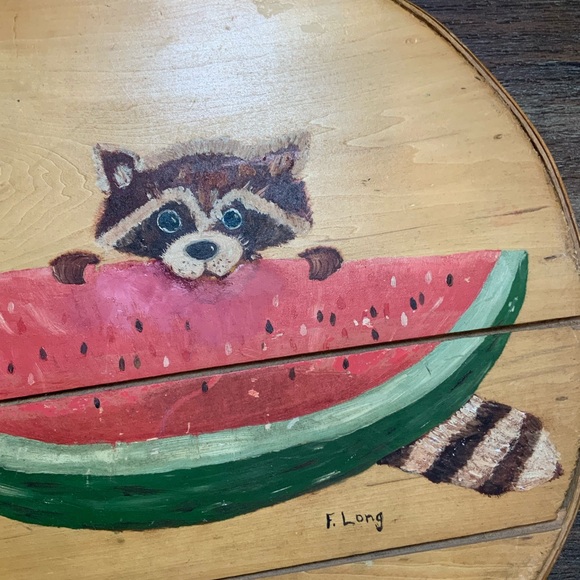 Vintage 80s super cute hand painted raccoon eating some watermelon. - Picture 5 of 10